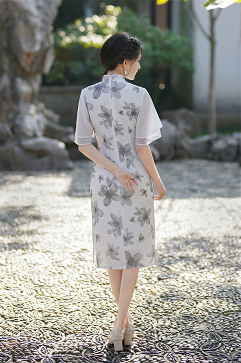 夏季修身显瘦淑女年轻飞飞袖拼接连衣裙旗袍