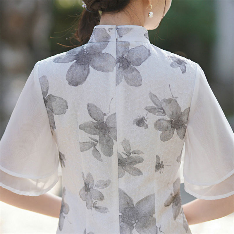 夏季修身显瘦淑女年轻飞飞袖拼接连衣裙旗袍