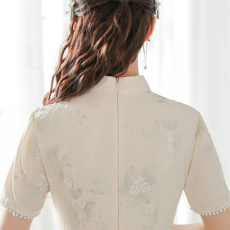 新款复古小众设计高级感白色新中式中国风连衣裙