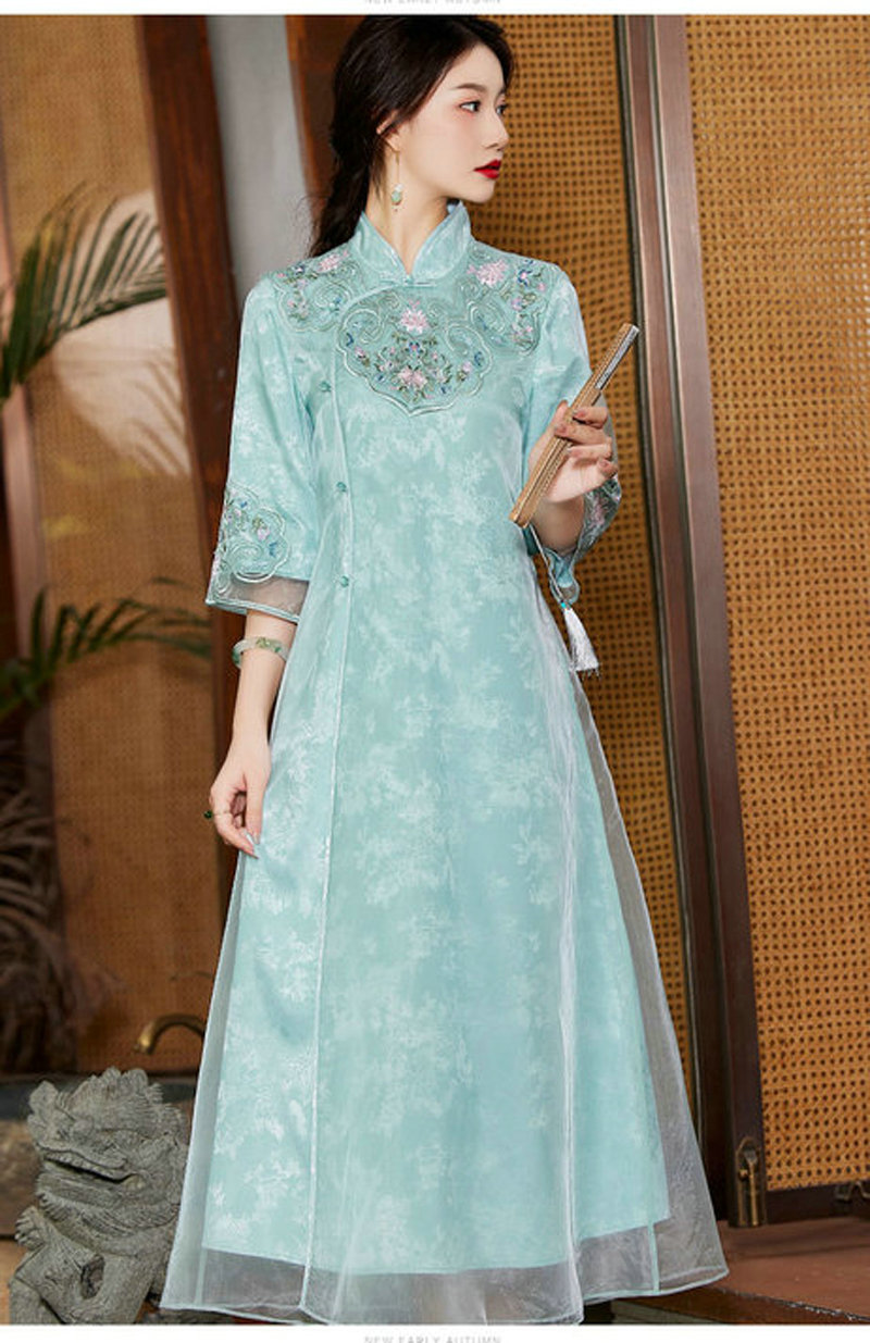 中式女装国潮刺绣复古宽松飘逸大摆裙