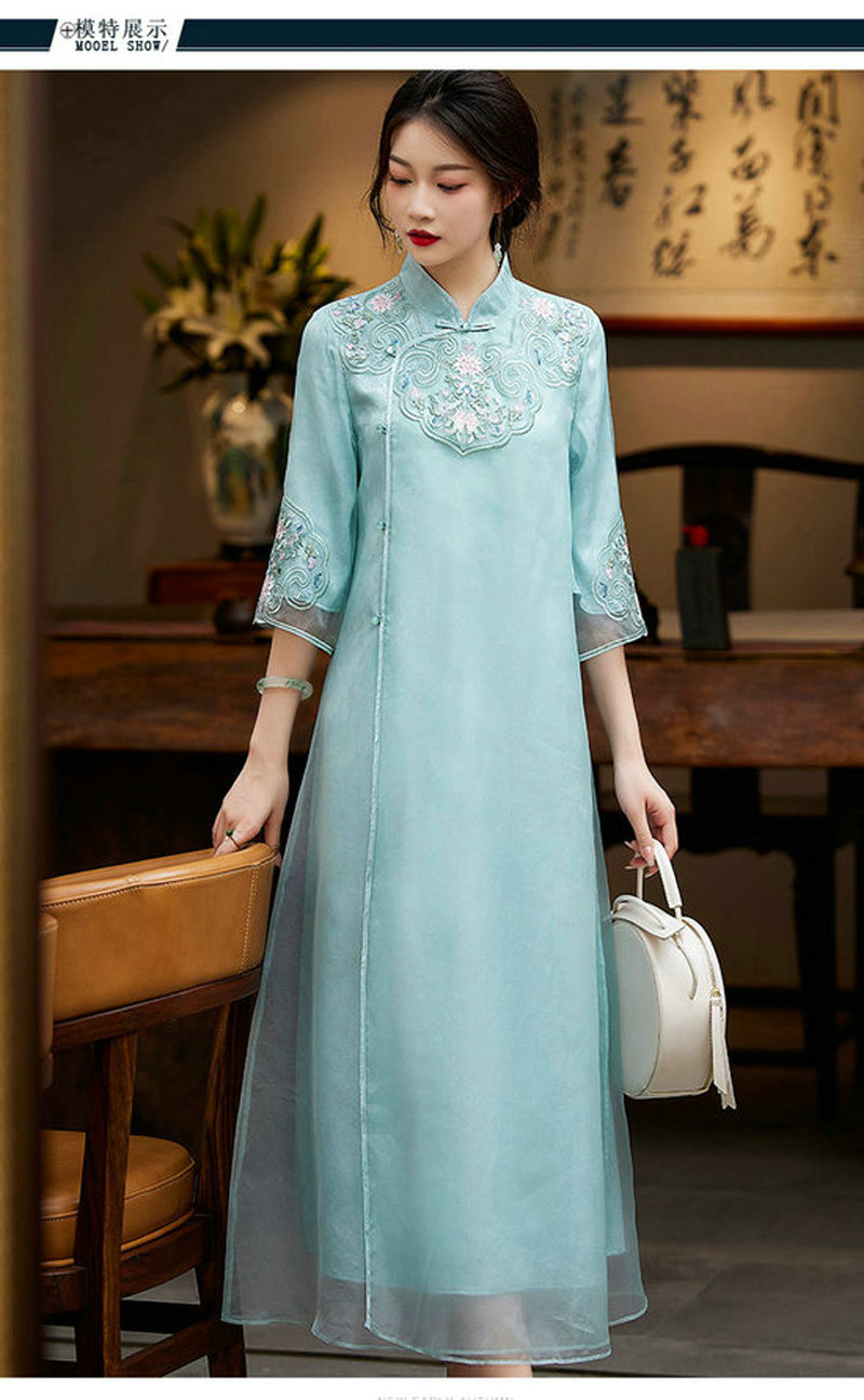 中式女装国潮刺绣复古宽松飘逸大摆裙