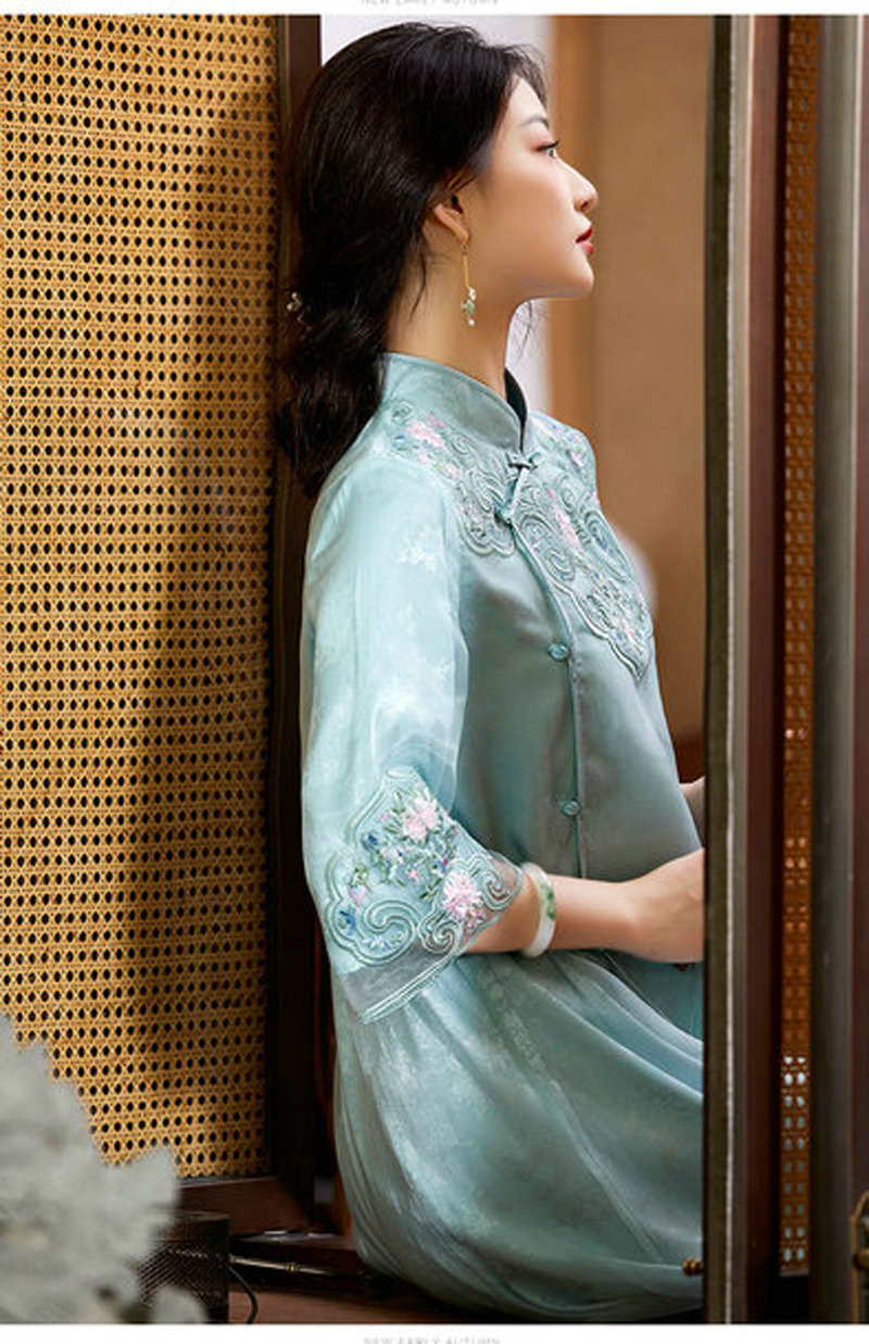 中式女装国潮刺绣复古宽松飘逸大摆裙