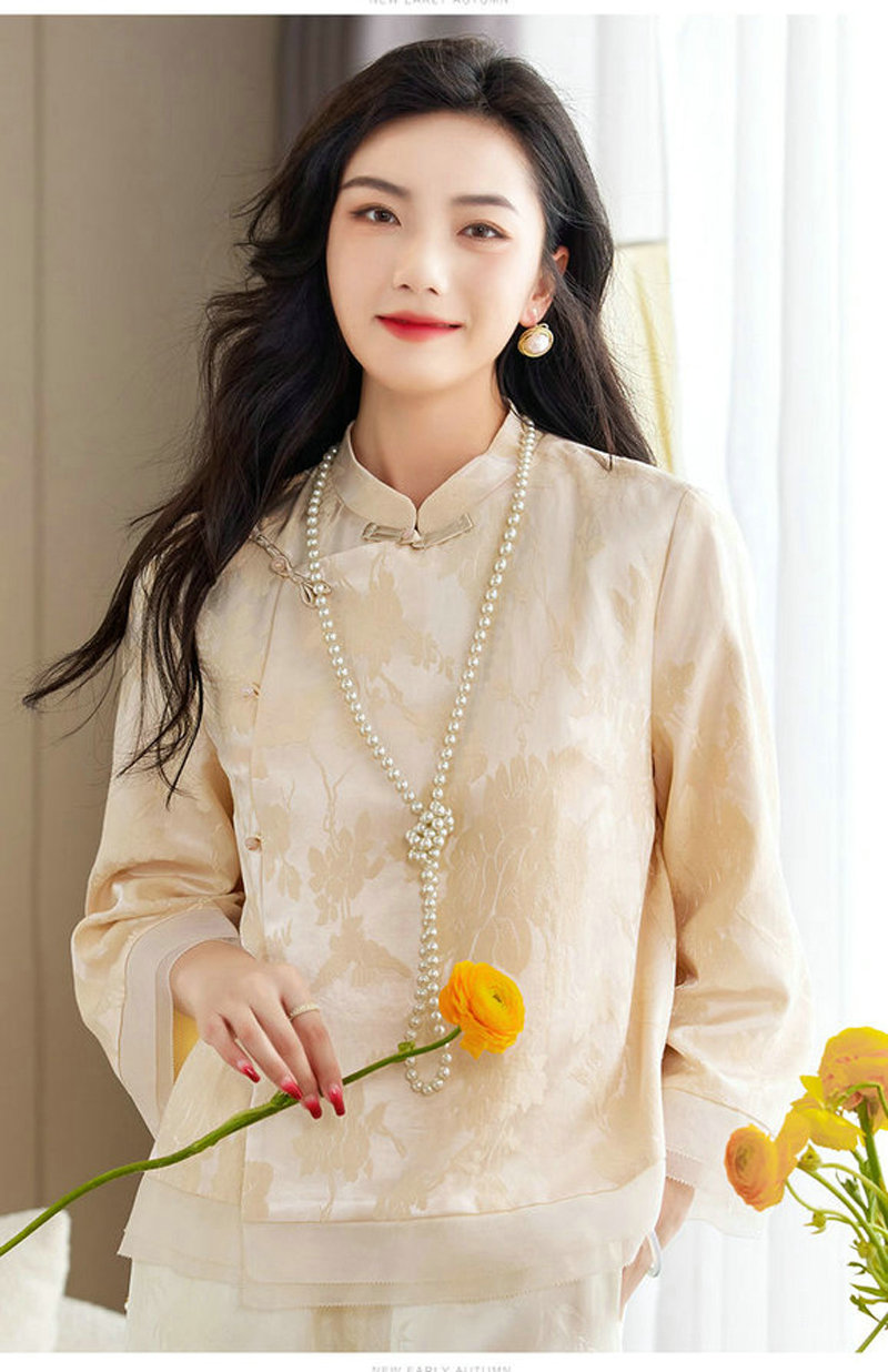 复古斜襟盘扣民族风日常款上衣外套茶服