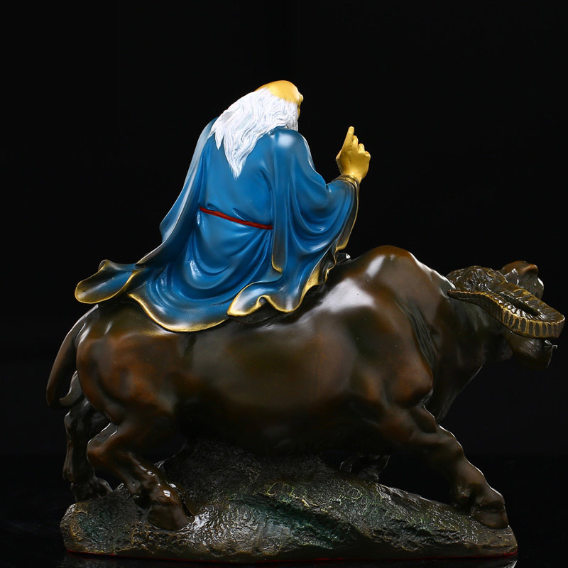 太上老君道教道摆件德天尊神像纯铜铜彩绘老子骑牛家居摆设