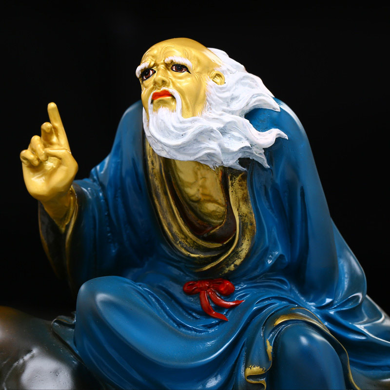 太上老君道教道摆件德天尊神像纯铜铜彩绘老子骑牛家居摆设