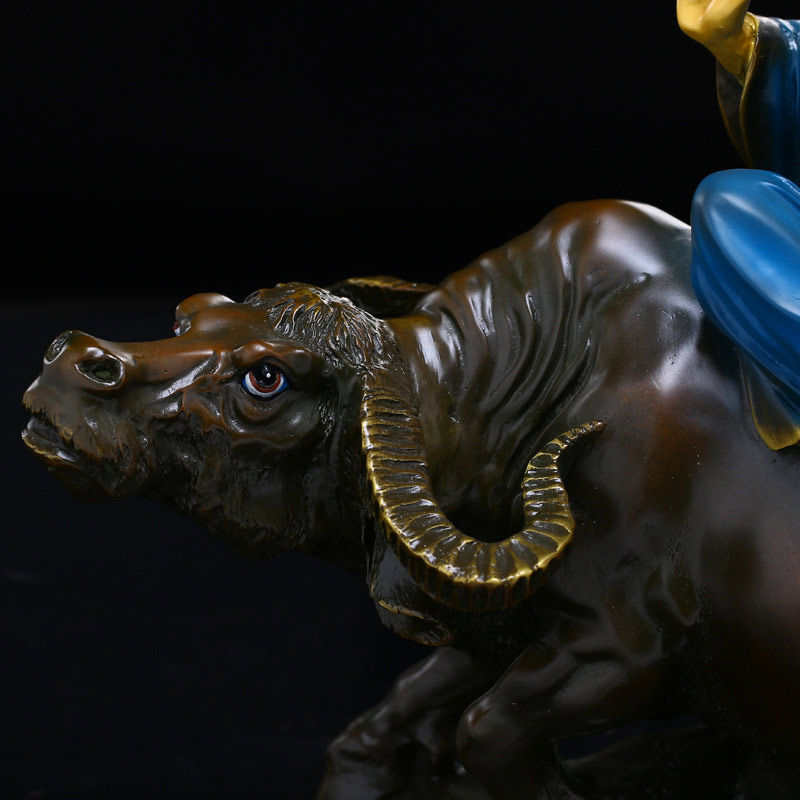 太上老君道教道摆件德天尊神像纯铜铜彩绘老子骑牛家居摆设