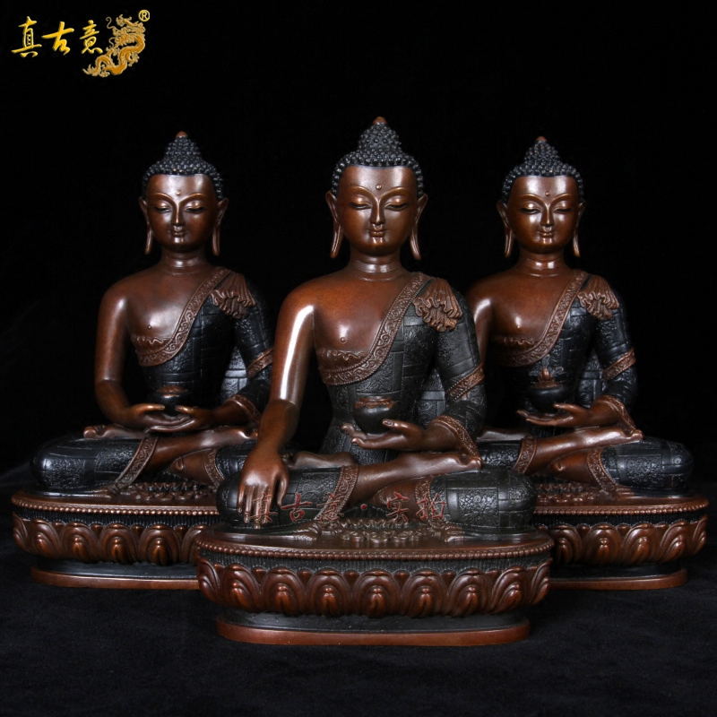 纯铜三宝佛摆件密宗铜释迦牟尼佛药师佛阿弥陀佛三世佛尼泊尔佛像 