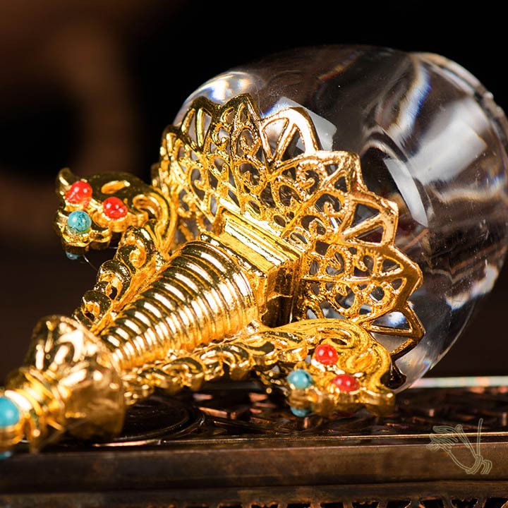 水晶舍利塔佛塔装藏舍利子甘露丸密宗法器6寸精品鎏金菩提塔摆件 