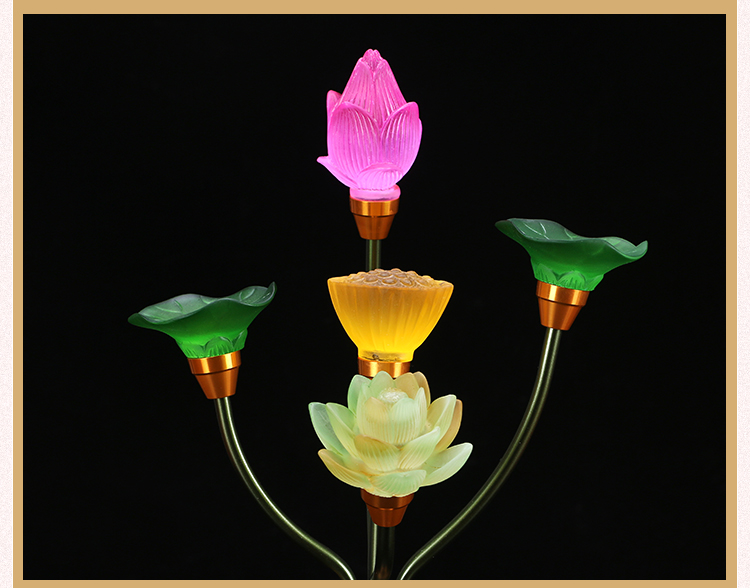 琉璃莲花灯LED七彩电供灯供佛灯纯铜佛供灯佛前供奉荷花灯长明灯 