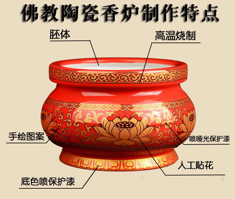 居室佛具陶瓷香炉 佛教用品佛堂香插供佛线香炉莲花心经 