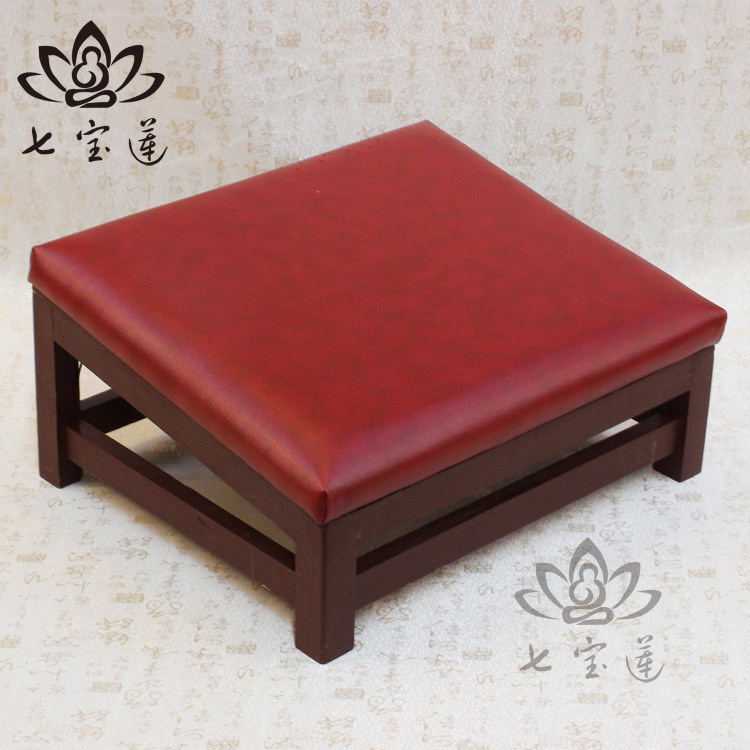 礼佛拜垫实木四脚皮拜垫拜佛垫跪垫方形皮拜椅佛垫拜佛凳 